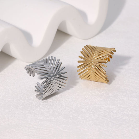 Minimalist 18K Gold Plated Geometric Line Titanium Steel Adjustable Open Ring