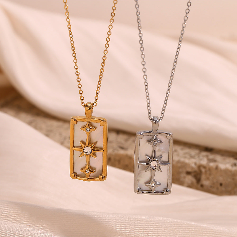 Collar con colgante de estrella de ocho puntas geométrica minimalista en acero inoxidable con baño de oro de 18K para mujer
