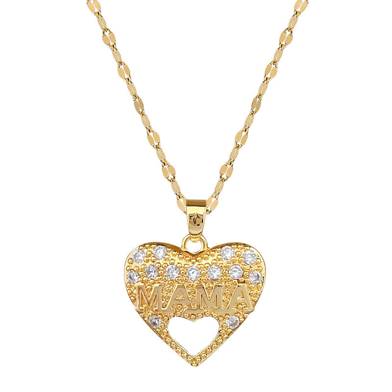 Minimalist Hollow Heart Pendant Necklace for Women and Men Stainless Steel Delicate Clavicle Chain with Moon Motif