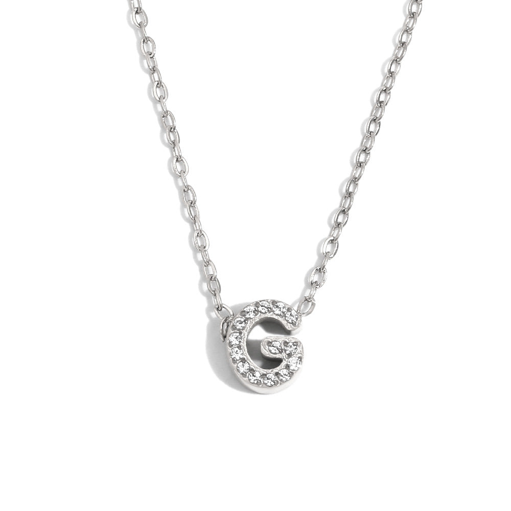 Minimalist Fashion Letter Pendant Necklace for Women Stainless Steel with 18K Gold Plating and Rhinestone Inlay