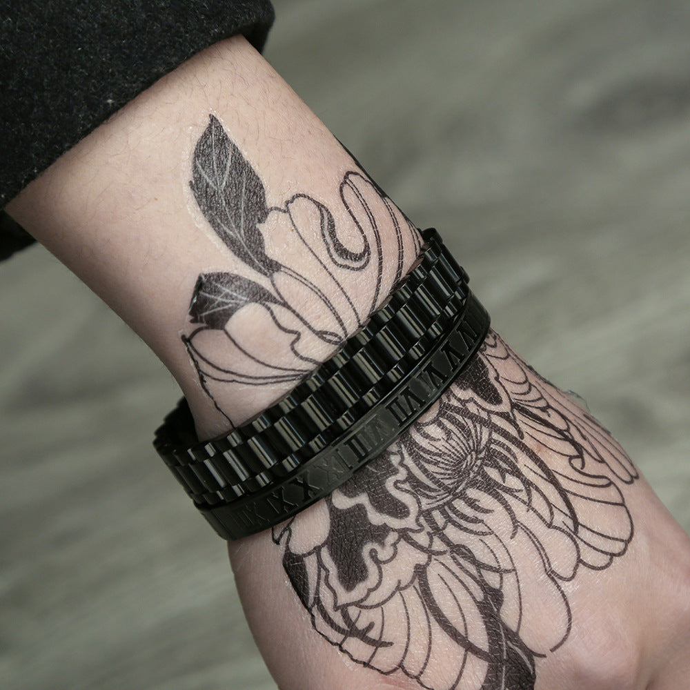 Punk Geometric Round Letter Titanium Steel Plated Open Cuff Bracelet Set for Unisex