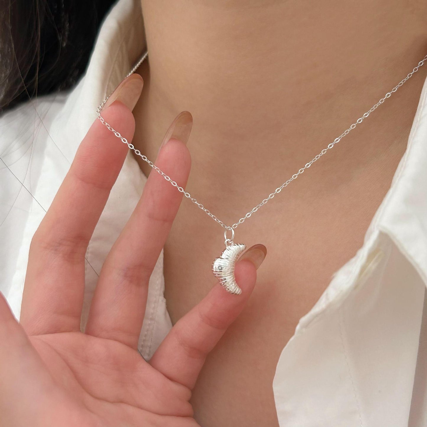 Minimalist Horn Bun Pendant Necklace in 925 Sterling Silver with Electroplated Finish on Cross Chain