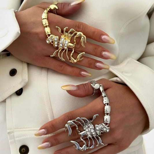 Anello a Scorpione Geometrico Stile Punk con Intarsio di Strass e Lega Placcata per Donne