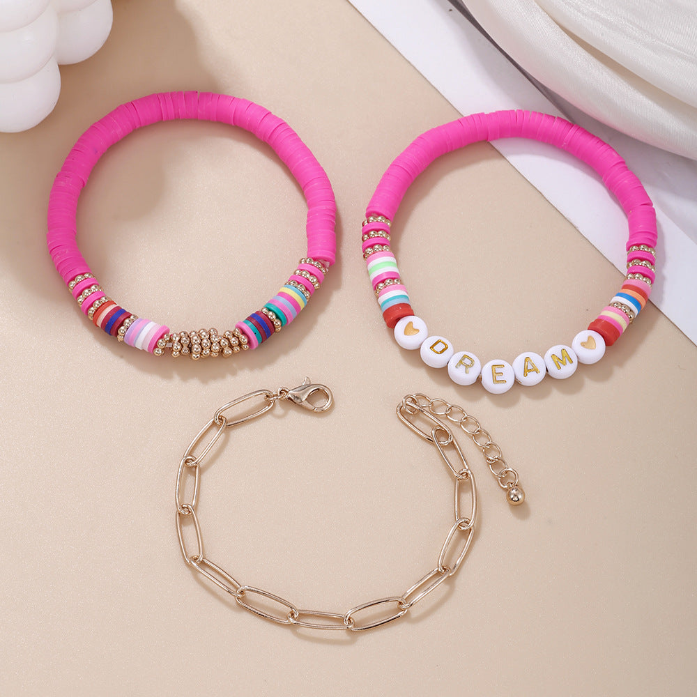 Bohemian Handmade Resin Letter Geometric Bracelet Set with Cable Chain