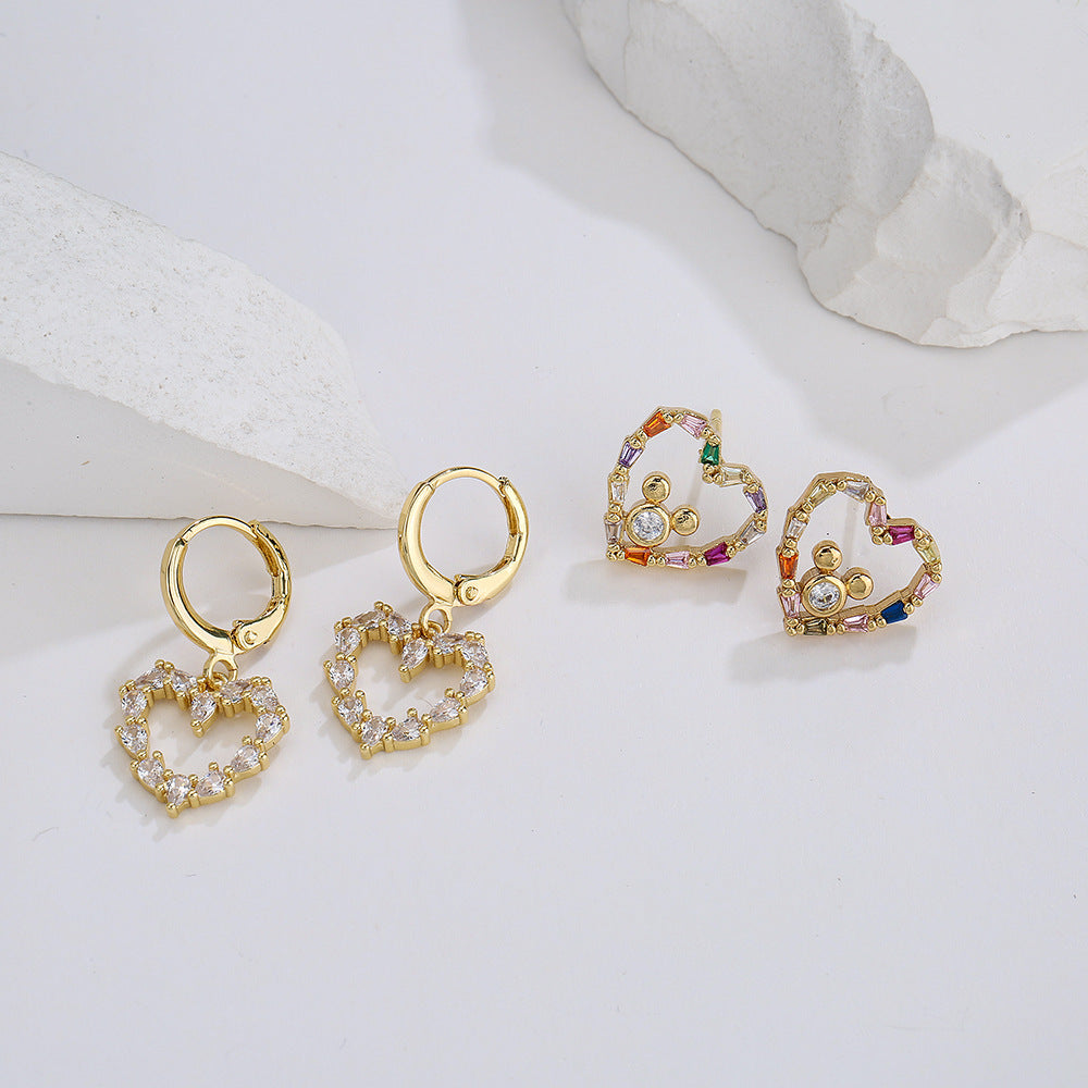 Minimalist Geometric Hollow Heart Earrings for Women in Copper with 18K Gold Plating