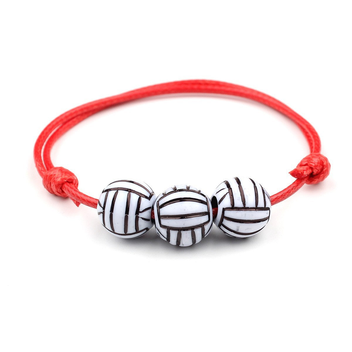 Sporty Geometric Acrylic Ball Beaded Bracelet Unisex Handmade Waxed Cord