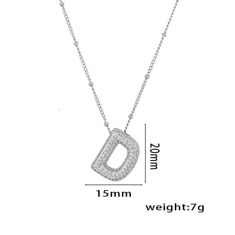 Collana da Donna con Ciondolo a Lettera, Design Geometrico Minimalista, in Ottone Placcato Oro con Zirconi Micro-Pavé