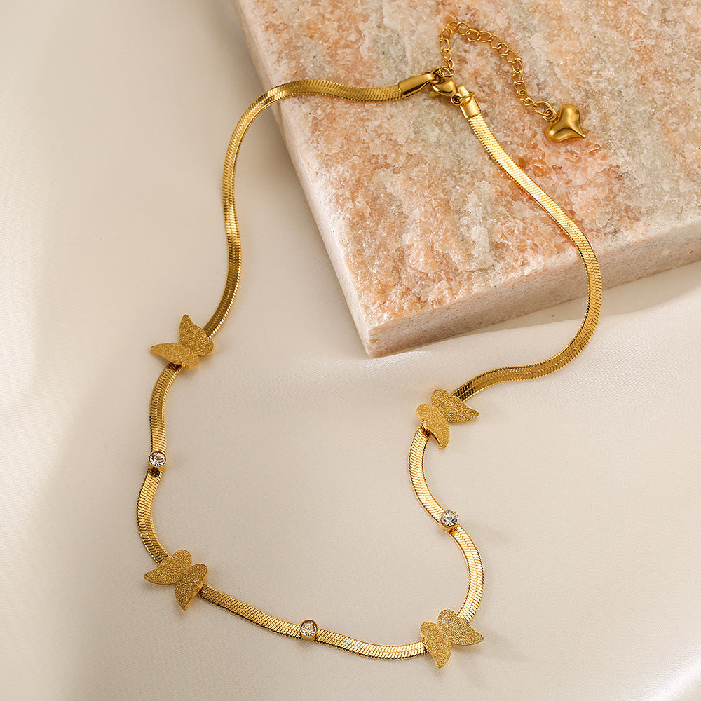 Minimalist Butterfly-Shaped Titanium Steel Snake Chain Necklace for Women with Gold Plating