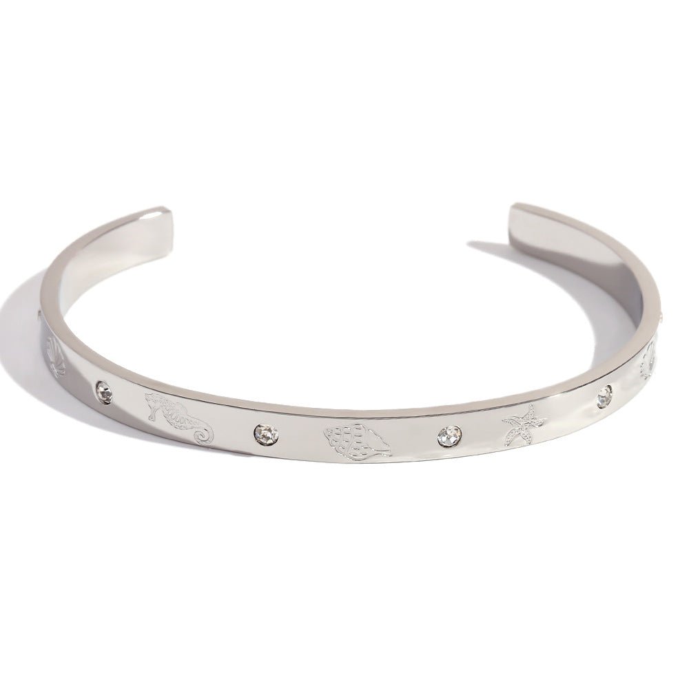 Minimalist Ocean-Inspired Stainless Steel Plated 18K Gold Bracelet for Women with Geometric Pattern