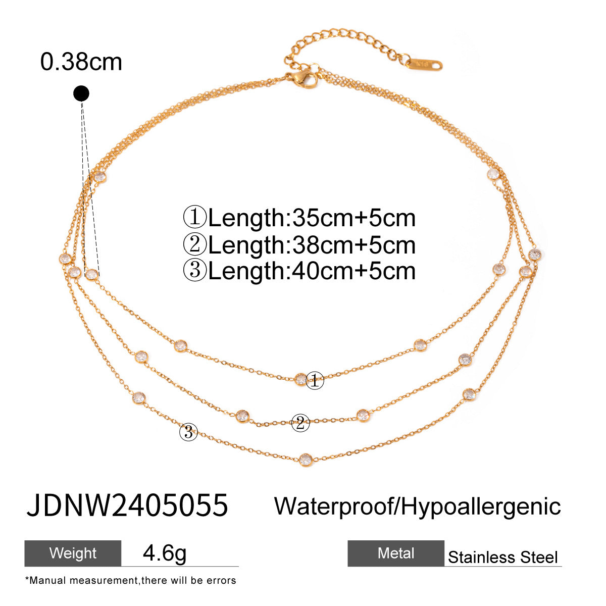 Elegant 18K Gold Plated Geometric Teardrop Cubic Zirconia Stainless Steel Pendant Necklace for Women