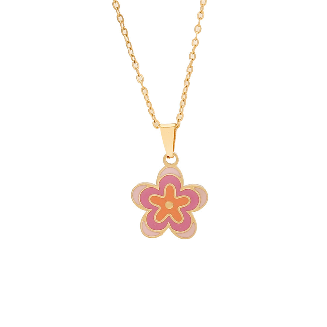Collana alla Moda a Cuore Rosa con Fiori e Pendente a Farfalla in Acciaio Inossidabile da Donna