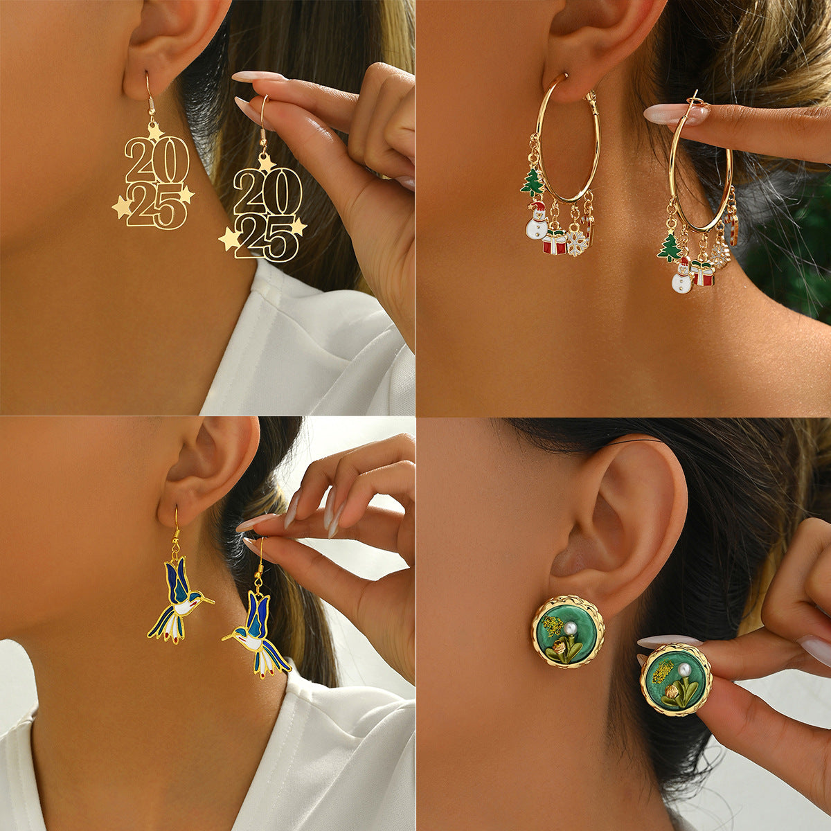 Pendientes Esmaltados Geométricos Florales Minimalistas con Incrustaciones de Perlas para Mujer, Poste de Acero Inoxidable