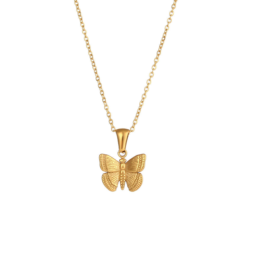 Fashion Baroque Butterfly Pendant Necklace for Women in Stainless Steel with Plated Finish, Delicate Clavicle Chain