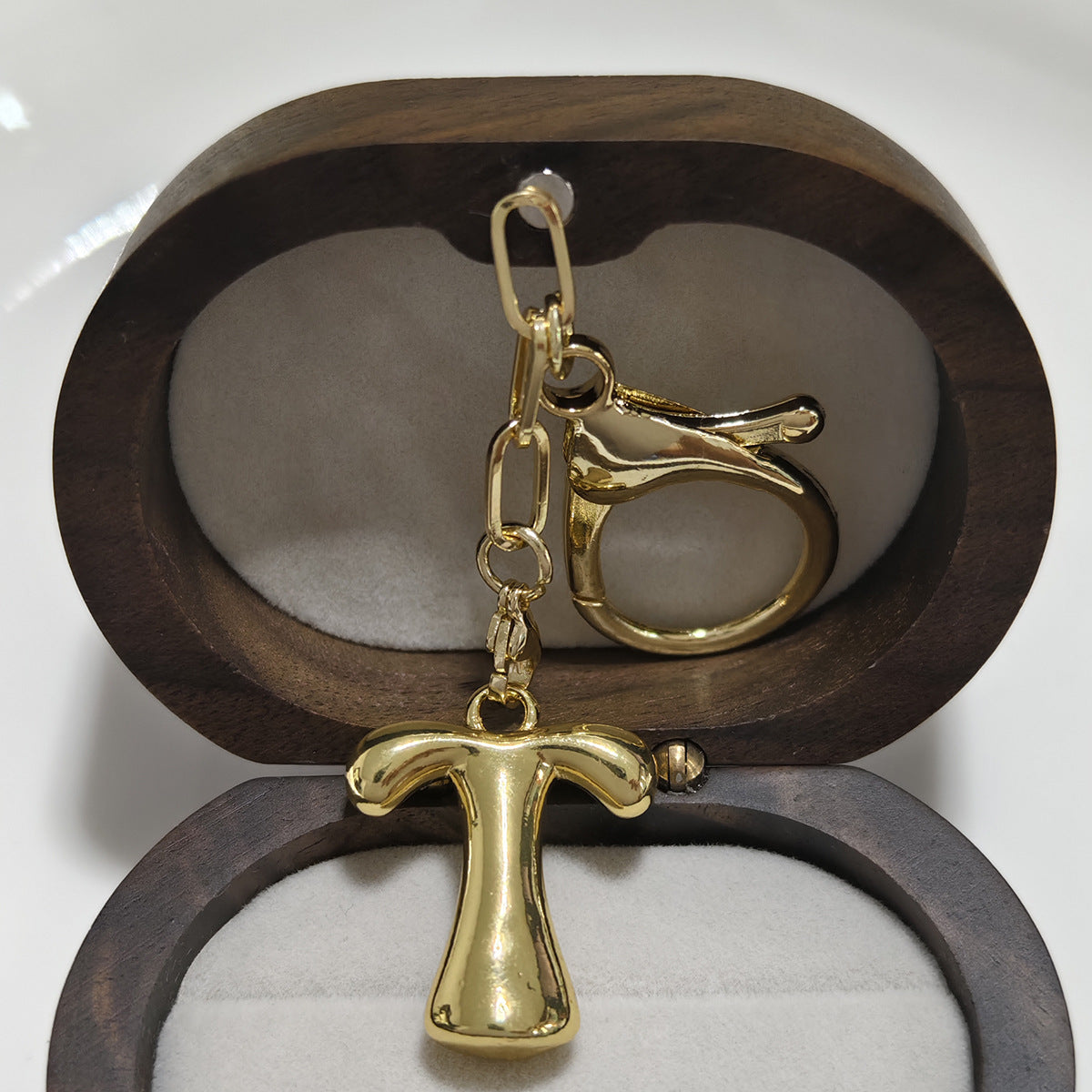 Minimalist 18K Gold Plated Letter Pendant Keychain for Brass