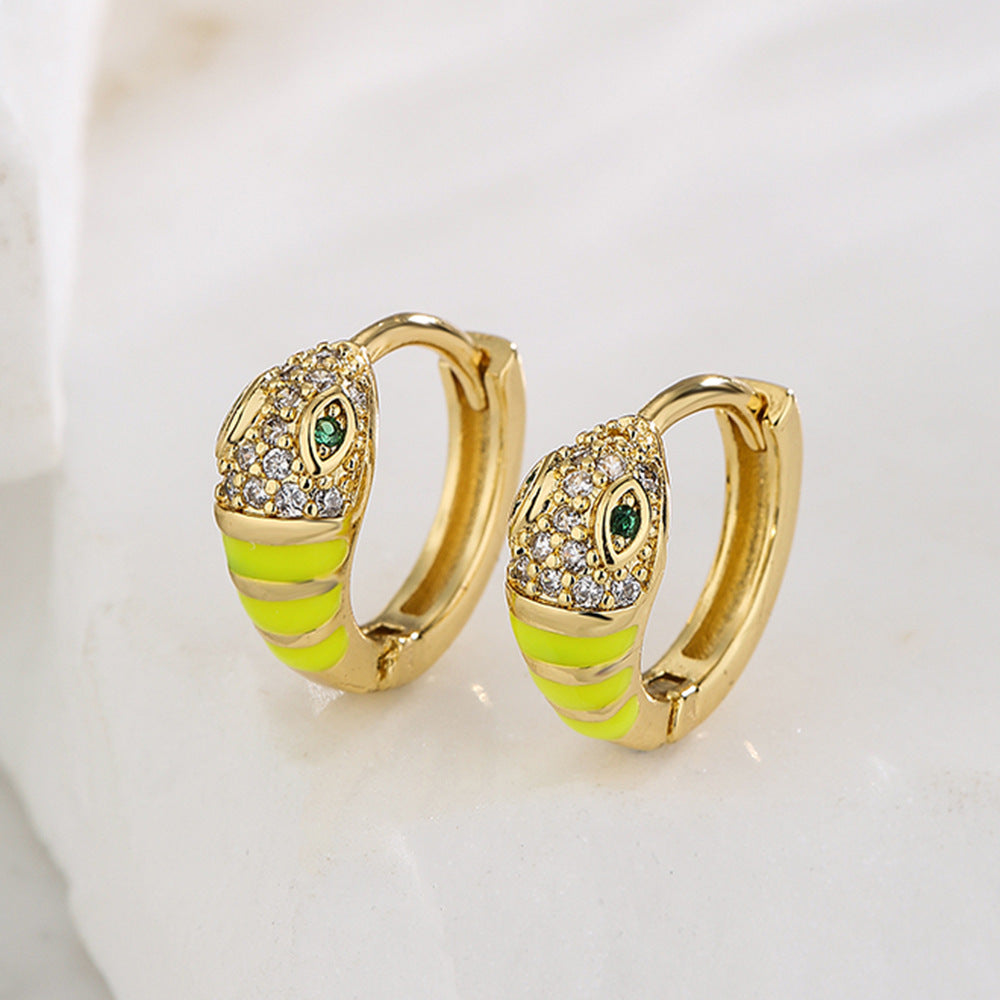 Bohemian Style Geometric Copper Earrings with 18K Gold Plating and Enamel Finish for Women