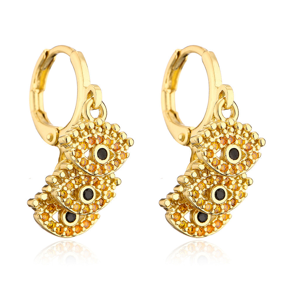 Orecchini Pendenti con Occhio di Allah Vintage da Donna, Realizzati in Ottone con Placcatura in Oro Vero e Zirconi Micro-Incastonati