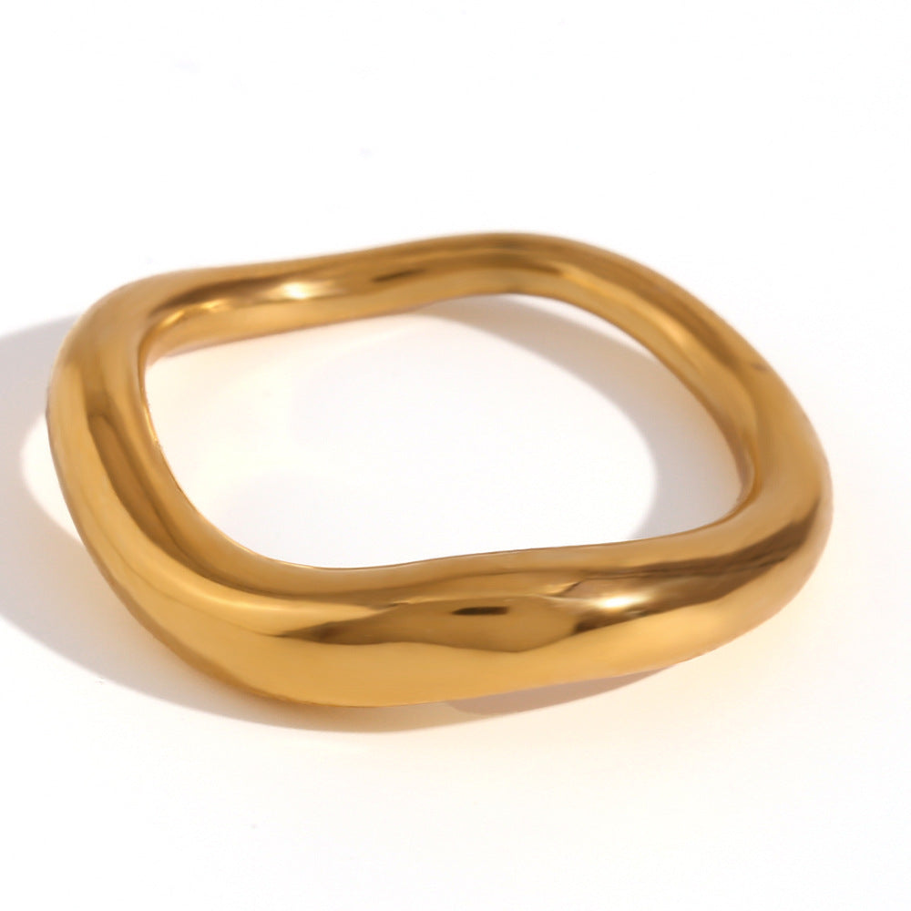 Minimalist Geometric Stainless Steel Ring with 18K Gold Plating for Women