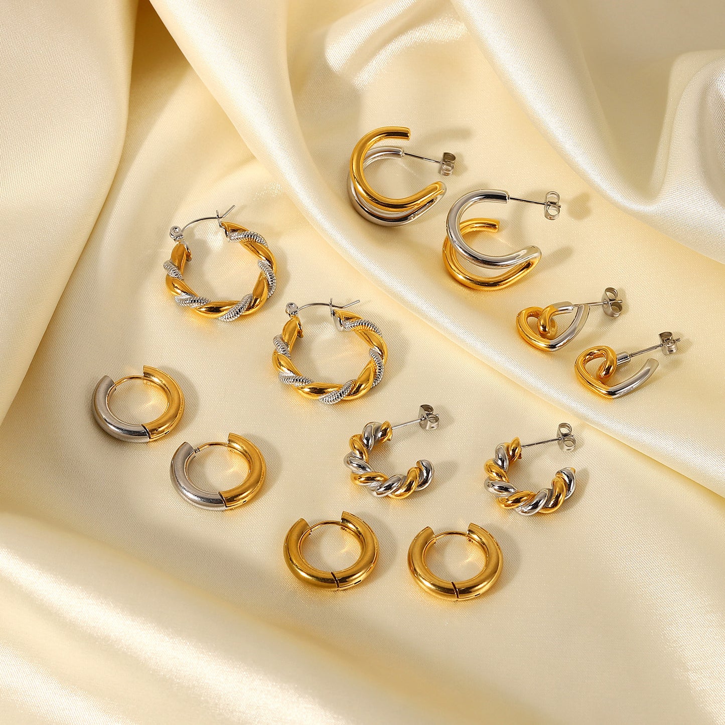 Fashionable Geometric 18K Gold Plated Stainless Steel Irregular Earrings for Women