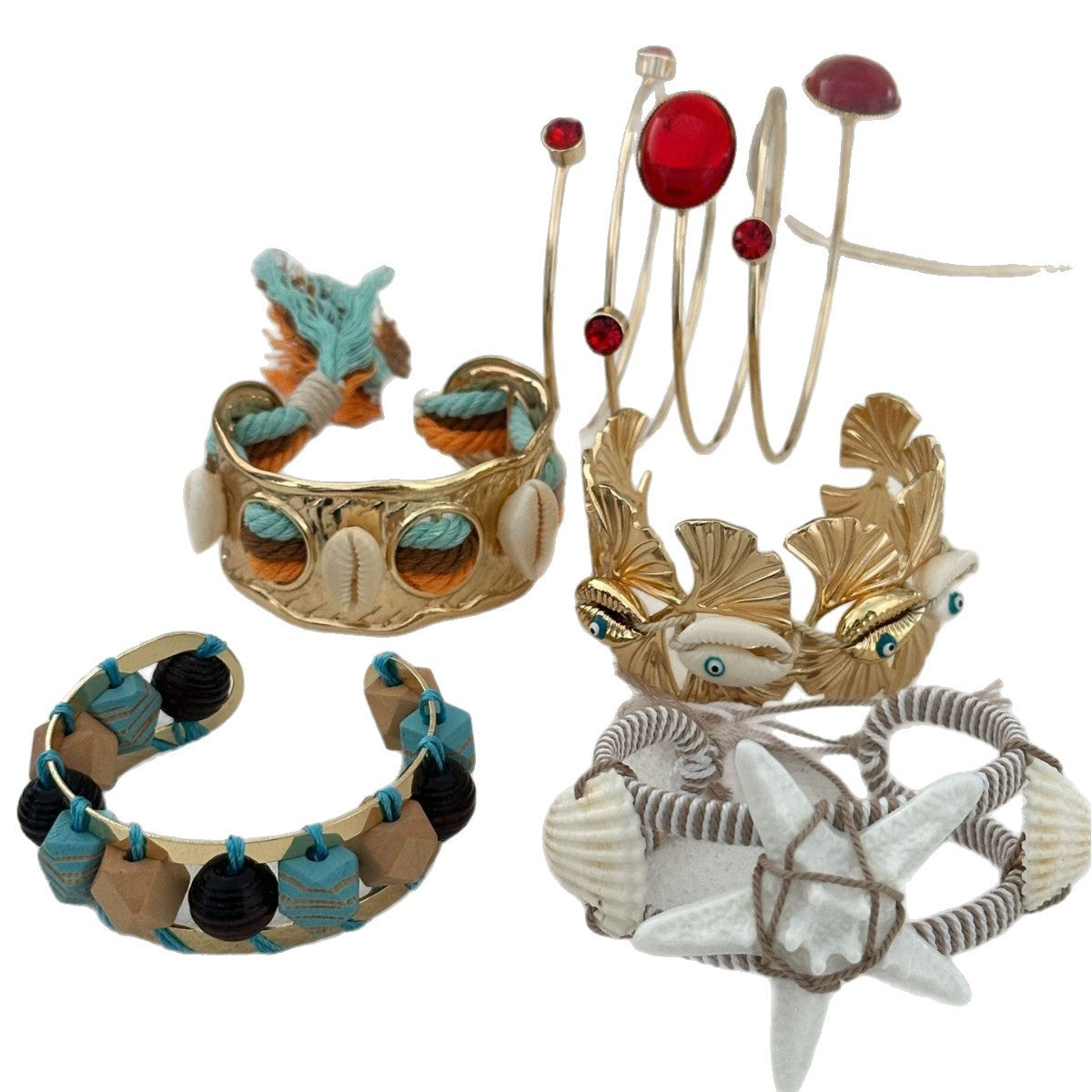 Vacation Style Geometric Starfish Plated Alloy Bracelet for Women