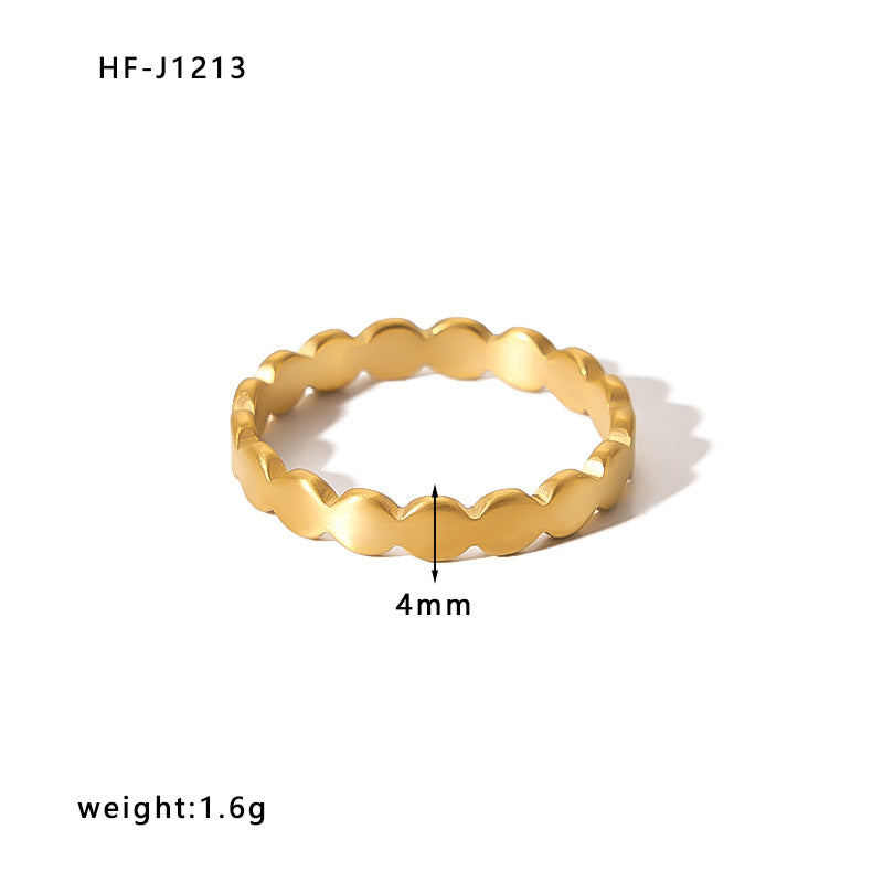 Minimalist Stainless Steel Ring with Crown Heart Bow Knot Leaf Wave Diamond Drop Star Geometric Shape 18K Vacuum Plated Gold Finish Women's Band