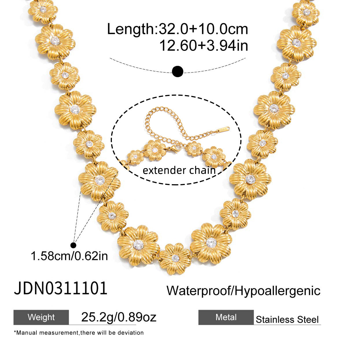 Minimalist Daisy Flower Titanium Steel Pendant Necklace Gold Plated Stainless Steel Chain for Women