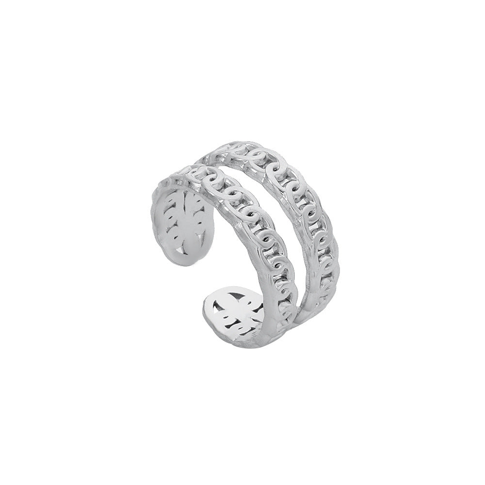 Anello da donna regolabile geometrico minimalista in acciaio inossidabile con design cavo e finitura placcata