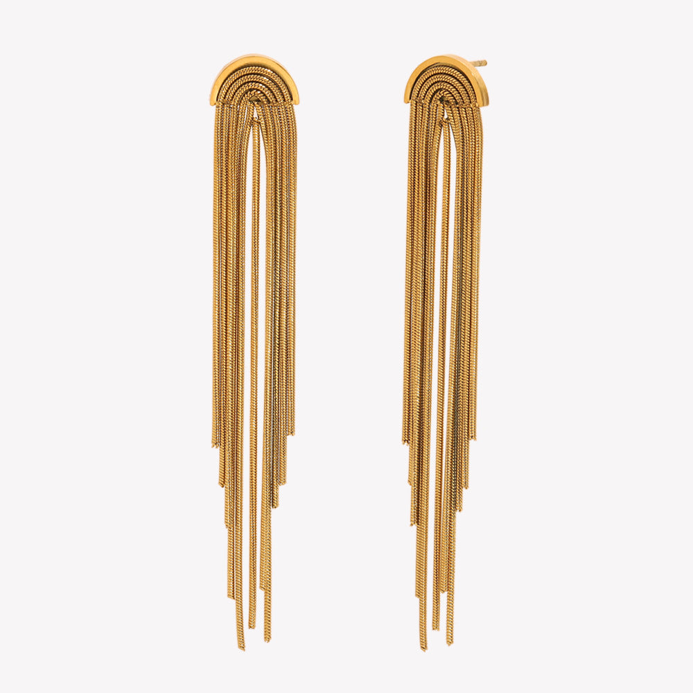 Minimalist Modern Geometric Stainless Steel 18K Gold Plated Long Tassel Earrings for Women