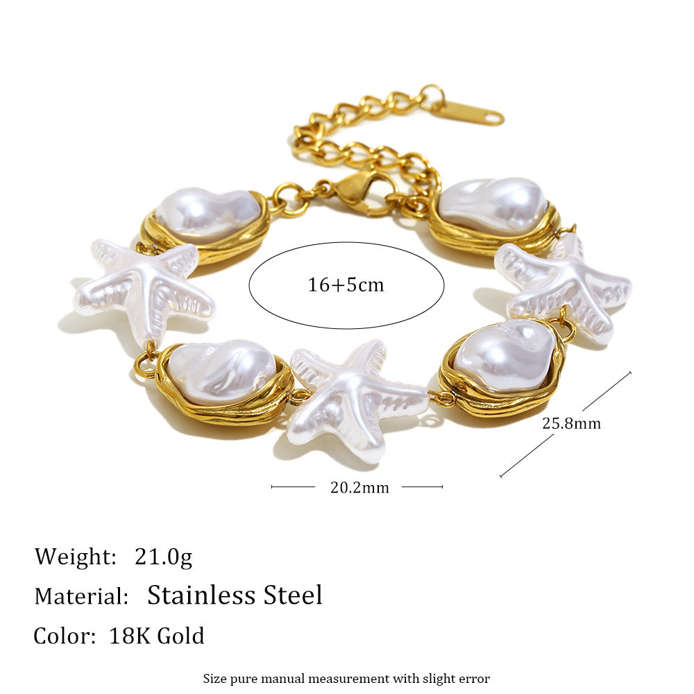 Braccialetto da donna a forma di stella marina in acciaio inossidabile placcato oro 18 carati, dal design geometrico minimalista