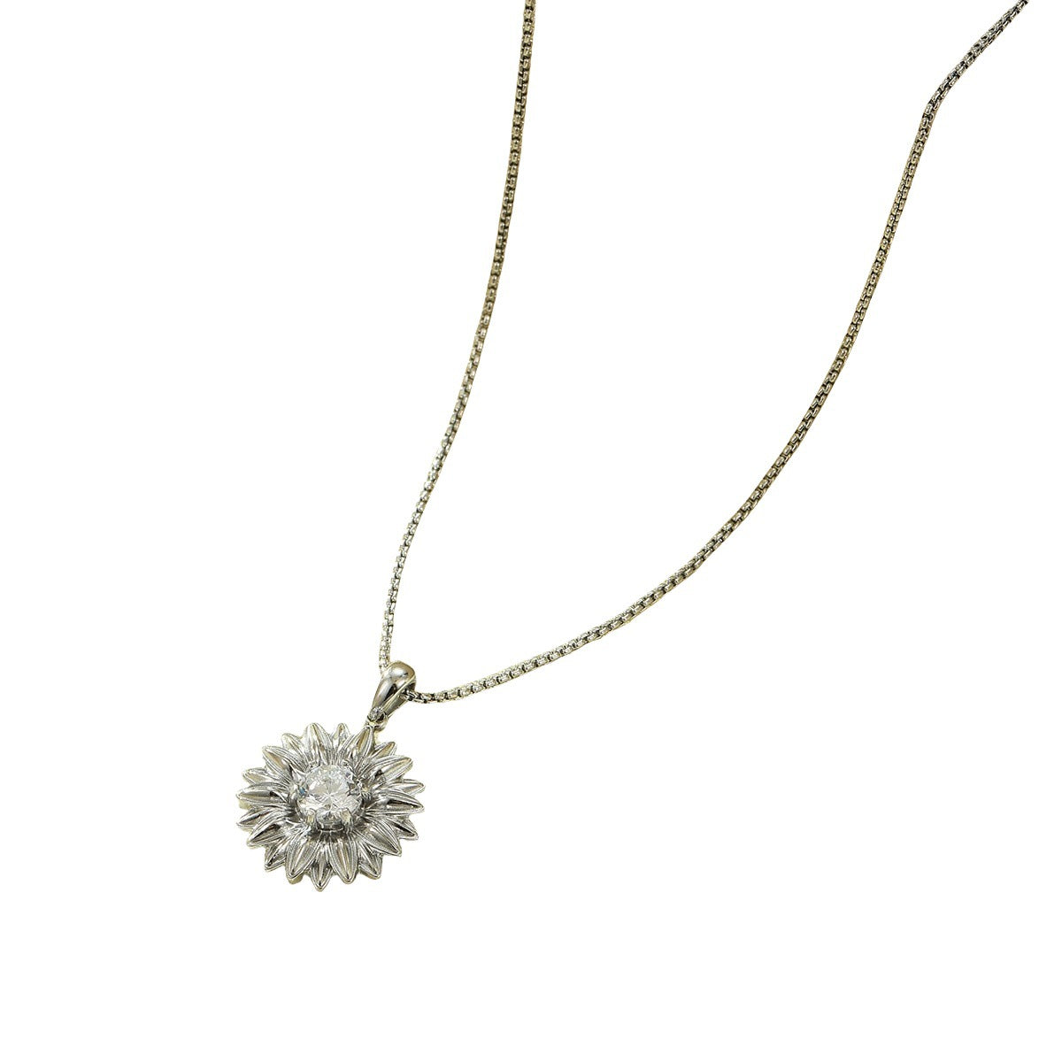 Elegante collar con colgante de girasol de acero inoxidable para mujer con incrustaciones de diamantes de imitación y baño de oro en cadena de serpiente