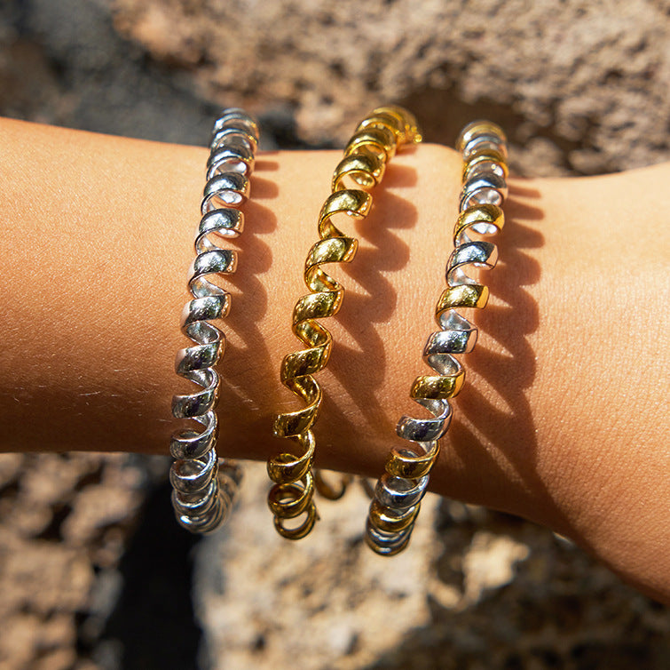 Pulsera rígida abierta geométrica de acero de titanio con diseño de cable de teléfono, accesorio de moda de acero inoxidable electrochapado para mujer