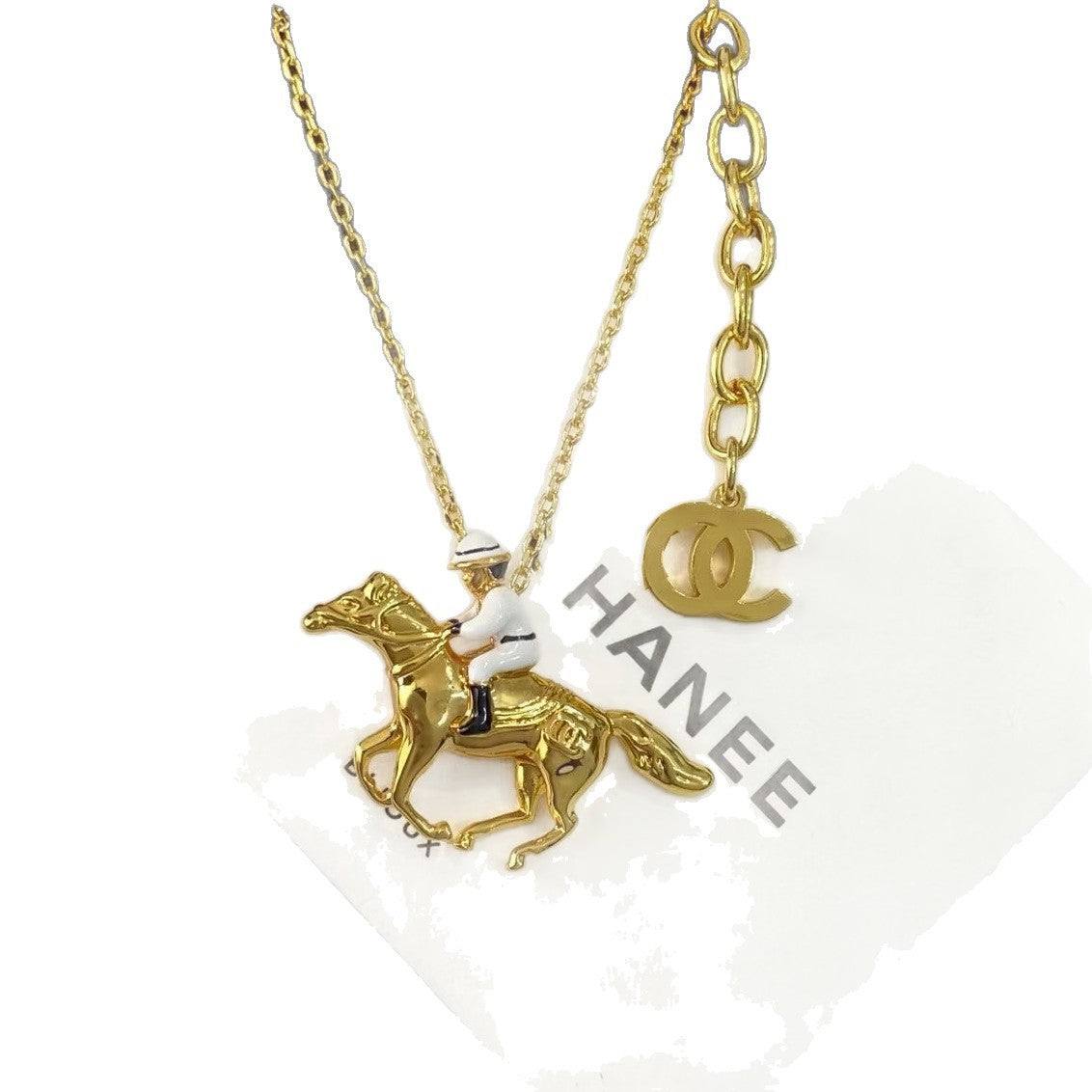 Luxury Gold Plated Brass Horse Rider Pendant Necklace for Women