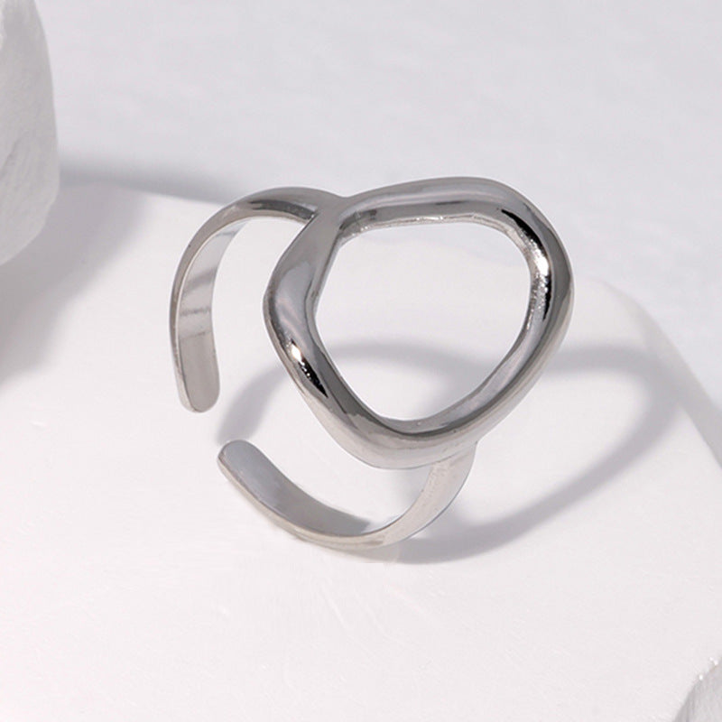 Minimalist Geometric Titanium Steel Adjustable Open Ring for Women with Irregular Shape and Plated Finish