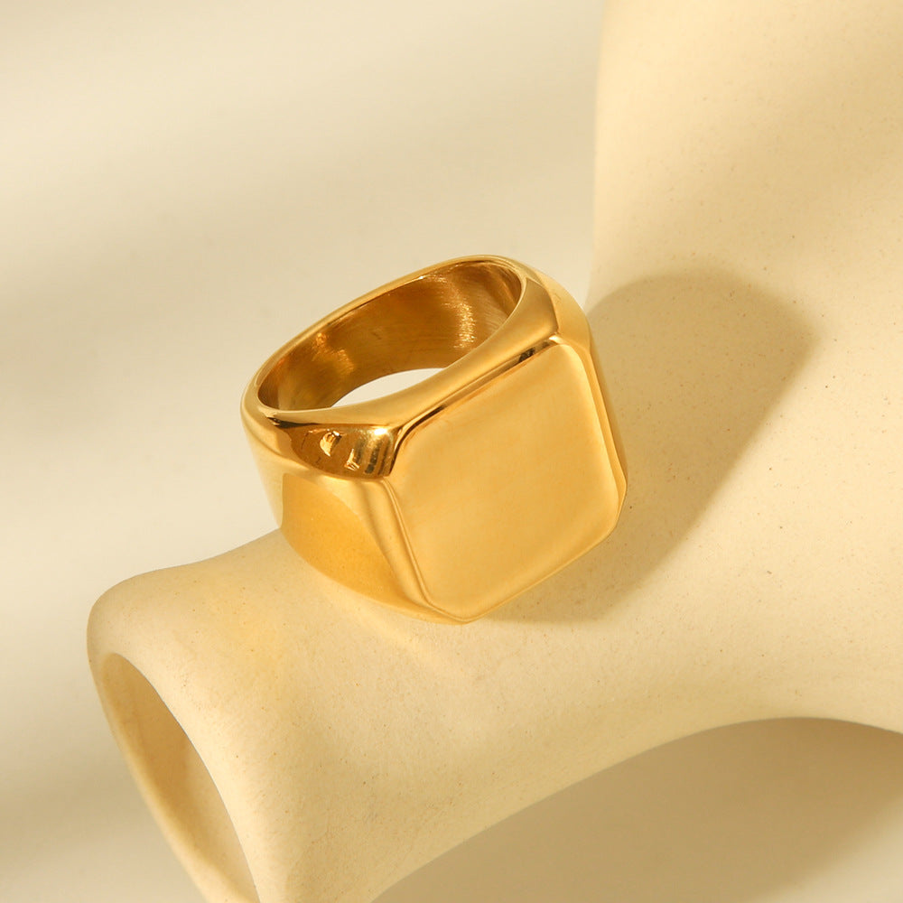 Minimalist Geometric Titanium Steel Ring with 18K Gold Plating Smooth Solid Square Band Luxury Women's Fashion Ring