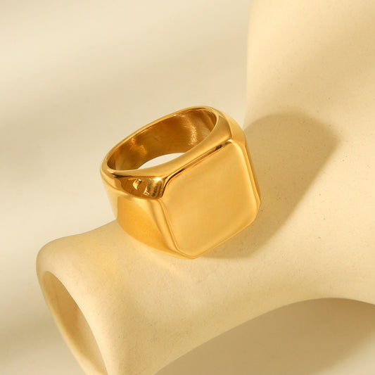 Minimalist Geometric Titanium Steel Ring with 18K Gold Plating Smooth Solid Square Band Luxury Women's Fashion Ring
