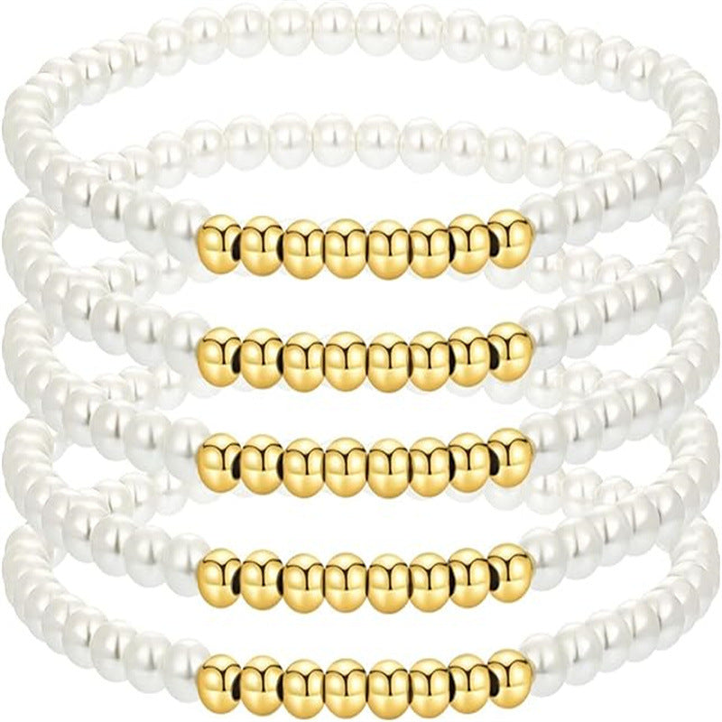 4mm 6mm Round Acrylic Beaded Stretch Bracelet Set for Women Unisex