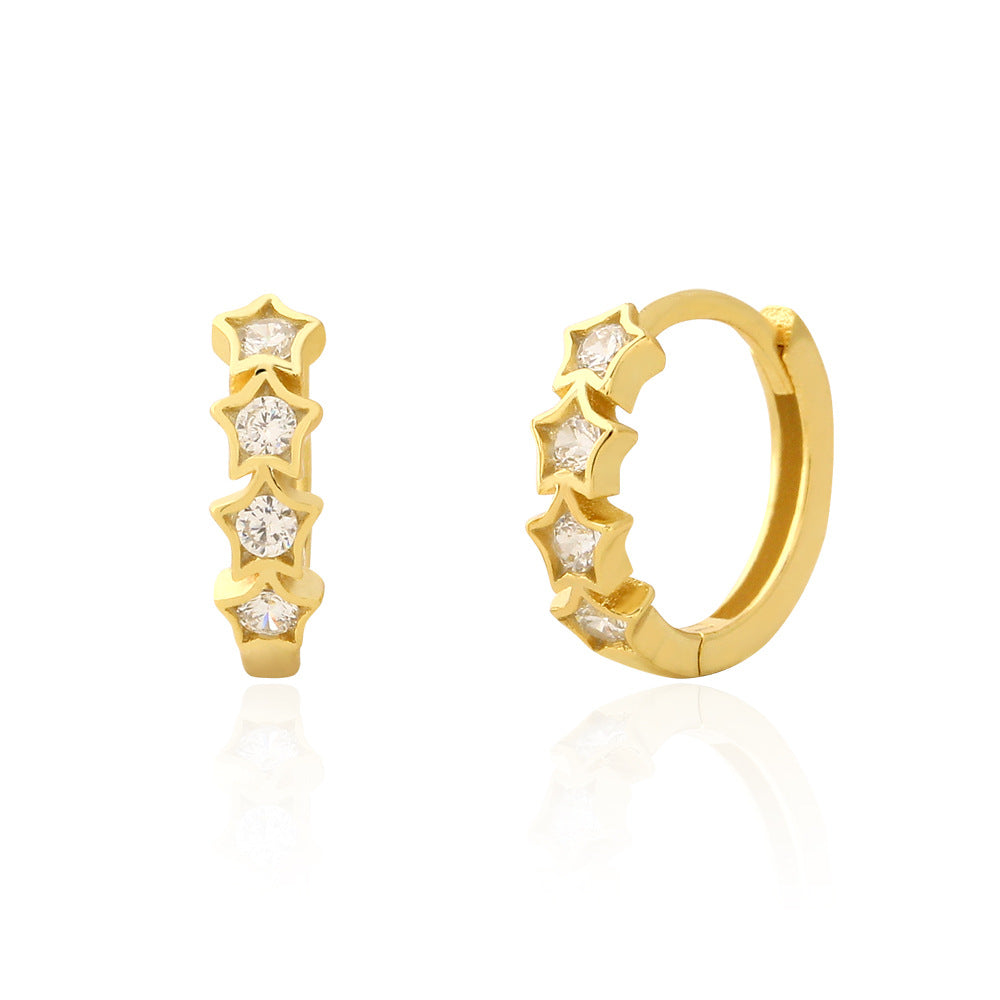 Pendientes de tuerca de plata de ley S925 con forma de estrella dulce y delicada con incrustaciones de diamantes de imitación para mujer
