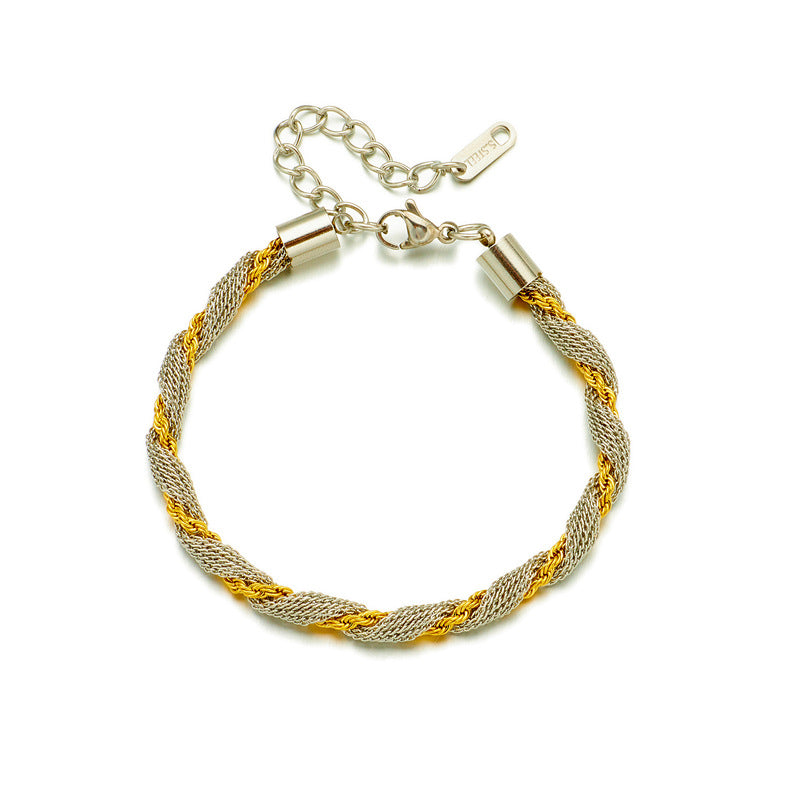 Minimalist Titanium Steel Twisted Dual-Tone Hollow Circle Bracelet for Men and Women