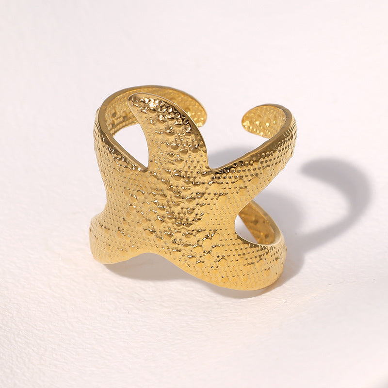 Minimalist 18K Gold Plated Stainless Steel Starfish Open Ring for Women