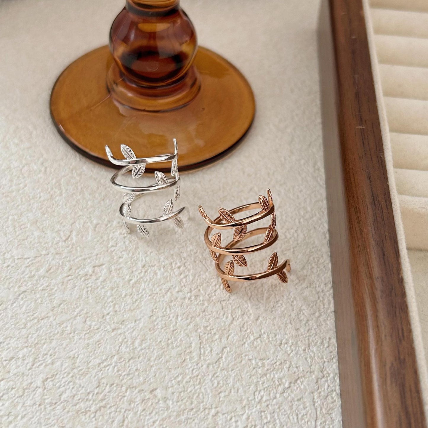 Anello avvolgente a foglia di pianta placcato in argento sterling 925 da donna