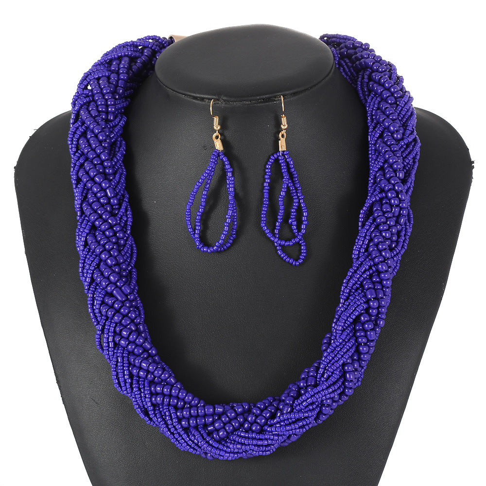 Set di collana multifilo bohémien dolce-grintoso da donna con catena di perline di vetro e girocollo a rete