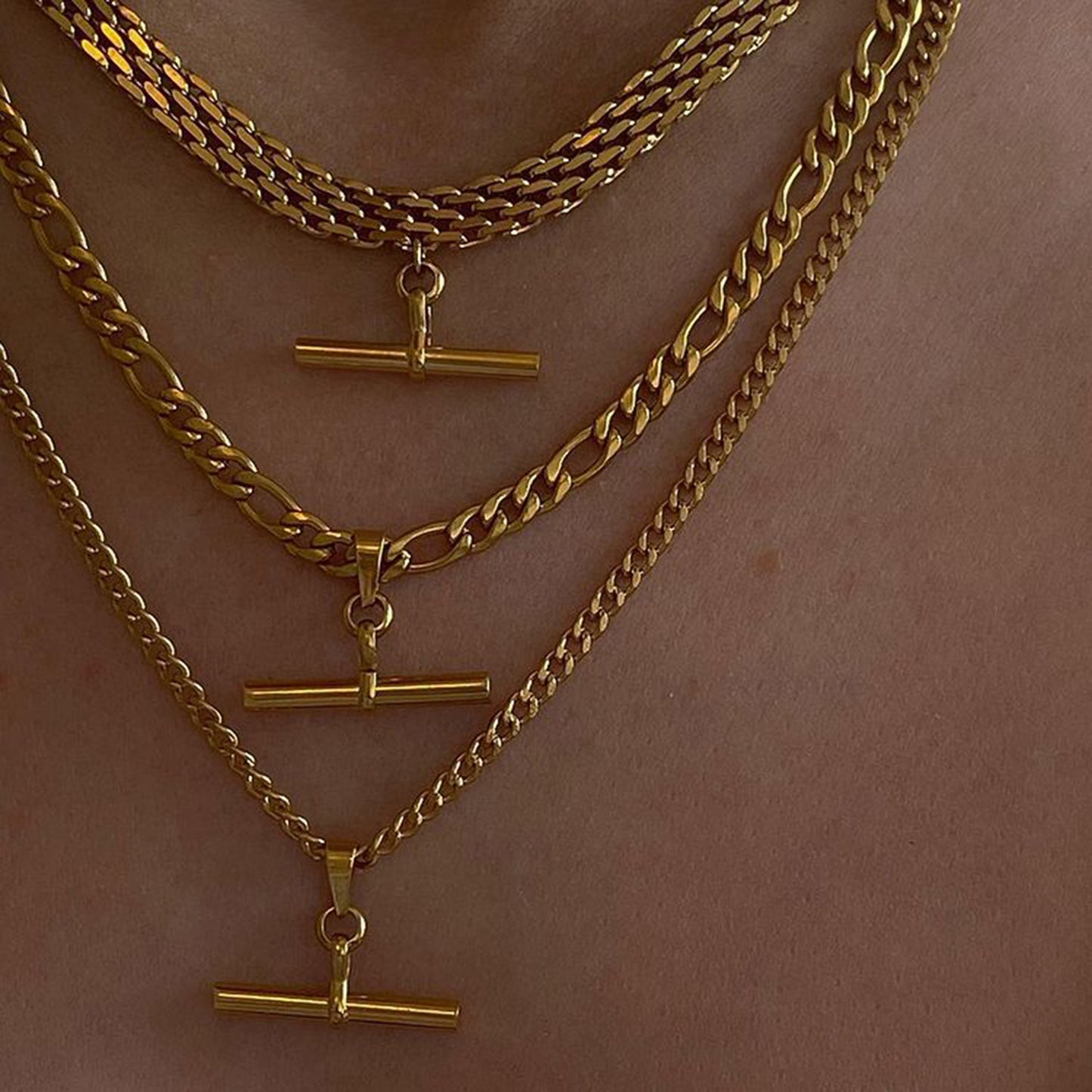 Collana con ciondolo a barra geometrica in acciaio inossidabile placcato oro 18 carati stile Punk Hip Hop
