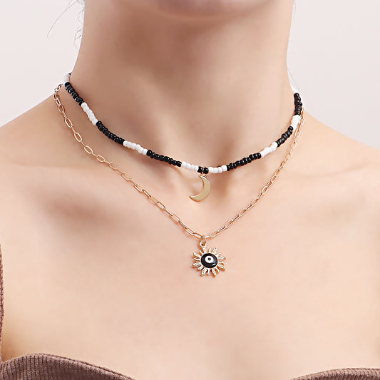 Collana da donna con ciondolo Miyu Luna e Occhio di Allah bohémien multicolore, in lega con finitura galvanizzata