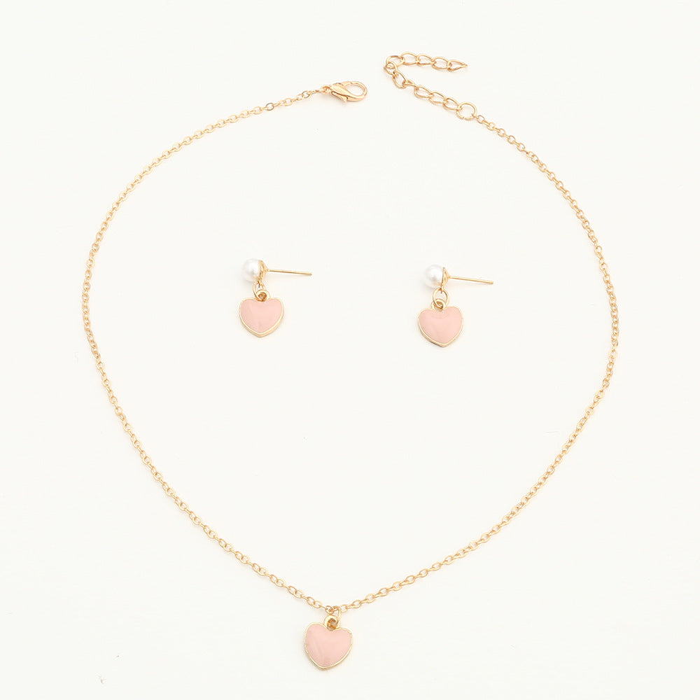 Set di collane minimaliste in lega a forma di cuore rosa per ragazze con catena a onda d'acqua