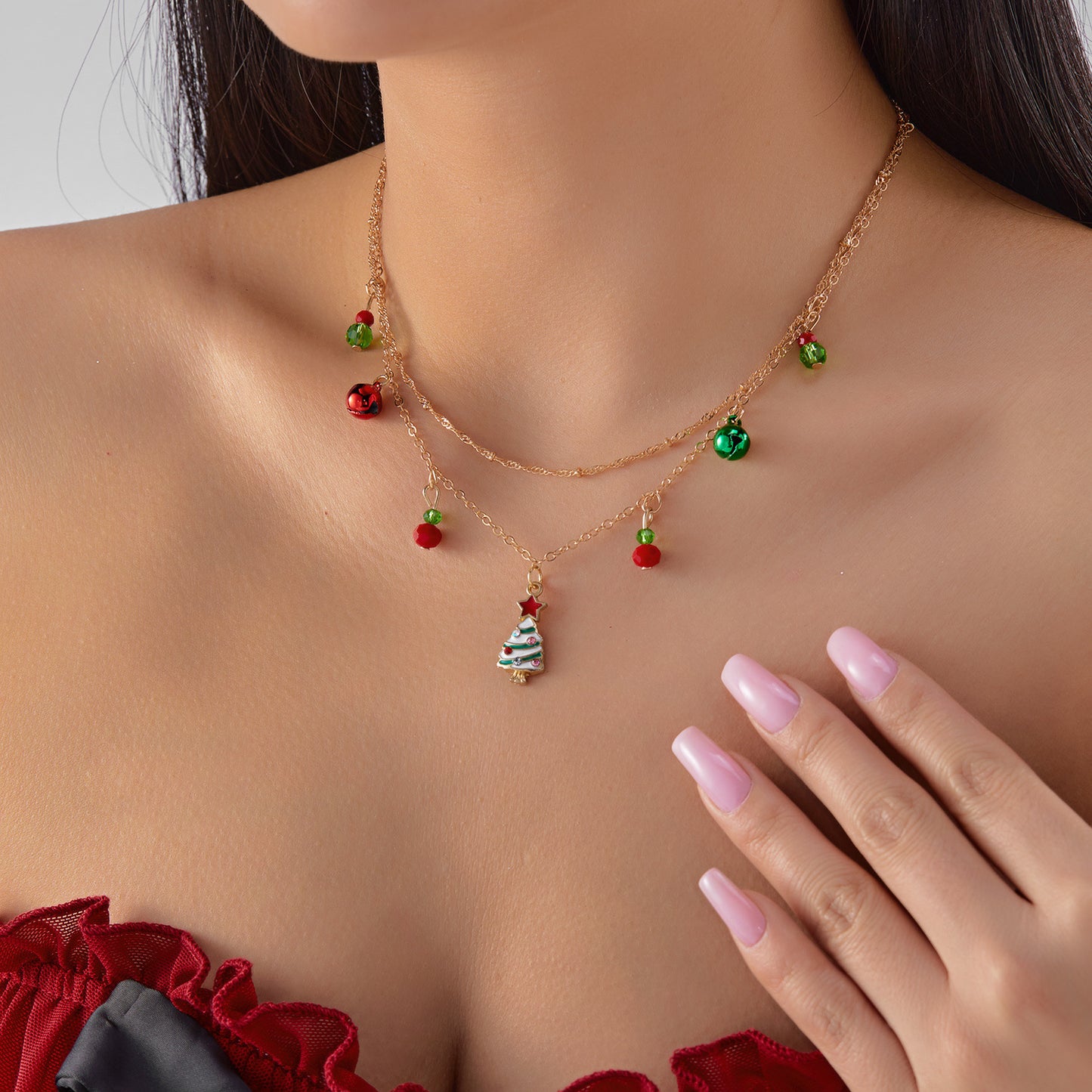 Collar con dije de Navidad minimalista para mujeres y hombres con dijes de Papá Noel, árbol, reno y copo de nieve en aleación de zinc con acabado chapado