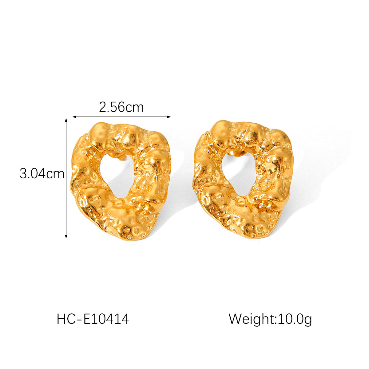 Ins Style Hammered Texture Titanium Steel Earrings with 18K Gold Plating Geometric Heart and Butterfly Shapes Rhinestone Inlay for Women