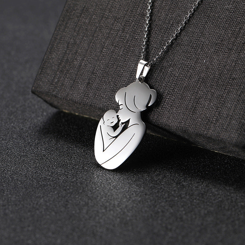 Minimalist Geometric Stainless Steel Necklace with Titanium Steel Pendant for Mothers and Babies, Polished Finish Thanksgiving Gift