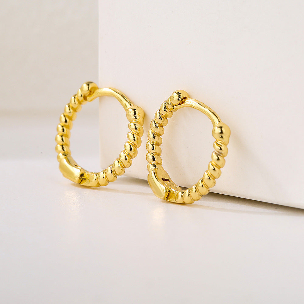 Minimalist Geometric Copper Hoop Earrings with Gold Plating and Micro-Pave Zirconia for Women