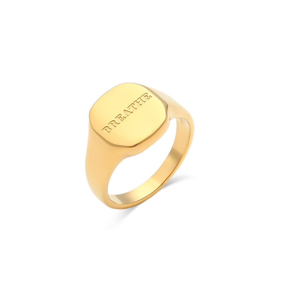 Minimalist Letter-Shaped Titanium Steel Ring with 18K Gold Plating for Women