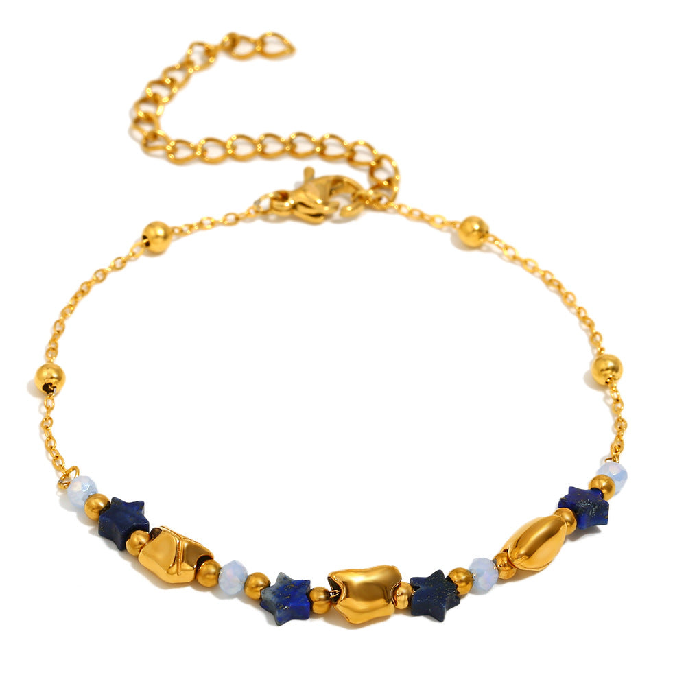 Fashionable Geometric Stainless Steel Plated 18K Gold Star Bracelet for Women with Pearl Accent