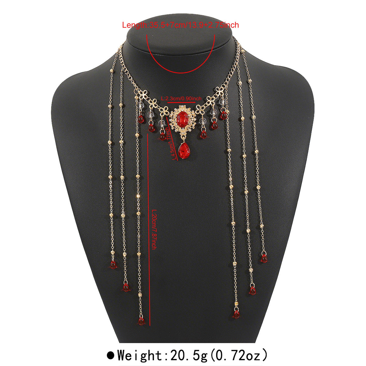 Collana pendente con strass a forma di goccia in stile cinese vintage con catena ondulata da donna